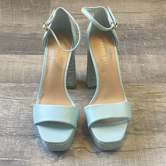 Madden Girl Omega Blue Faux Leather Platform Sandal Ankle Strap Heels NWOT - Picture 3 of 11